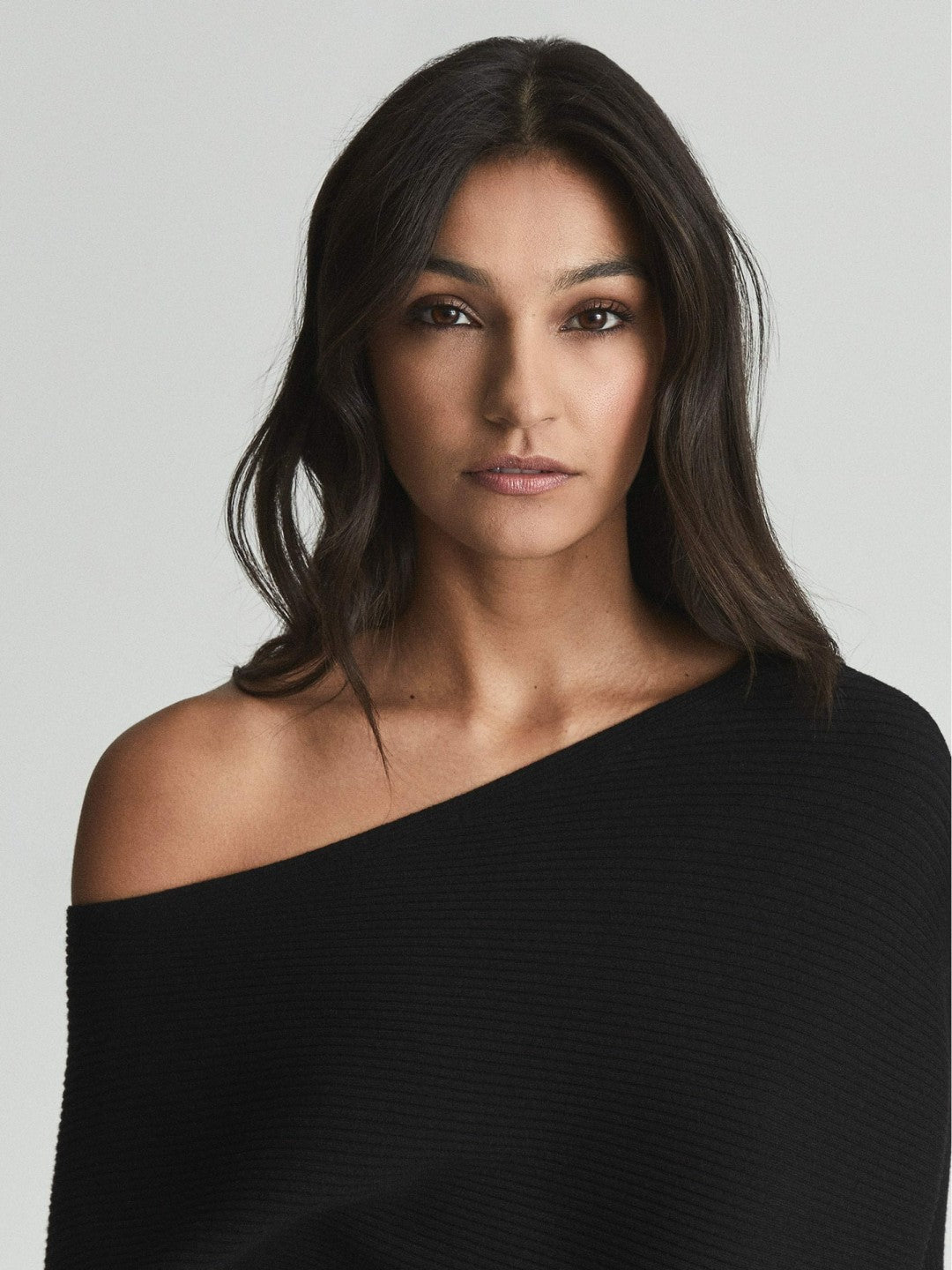 Reiss | Asymmetric Knitted Top in Black