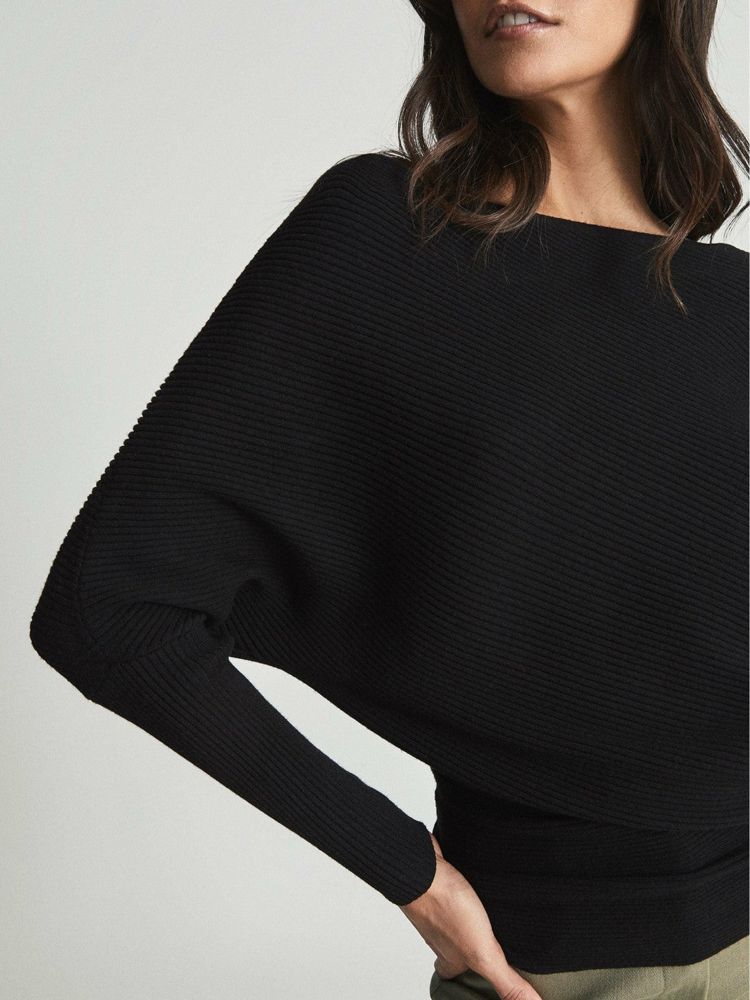 Reiss | Asymmetric Knitted Top in Black