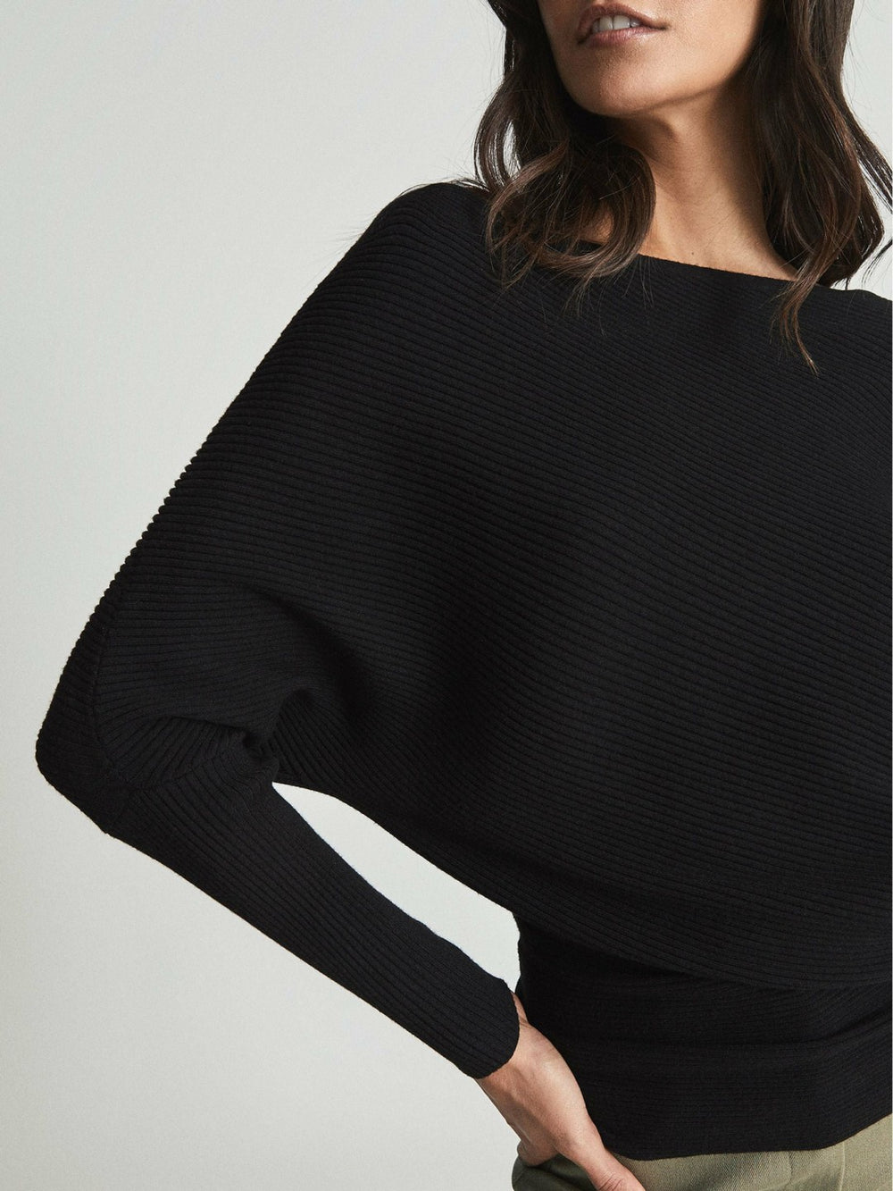 Reiss | Asymmetric Knitted Top in Black