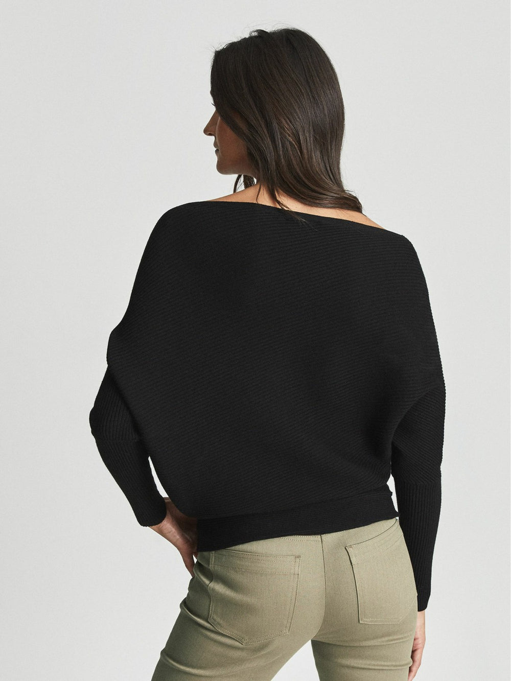 Reiss | Asymmetric Knitted Top in Black