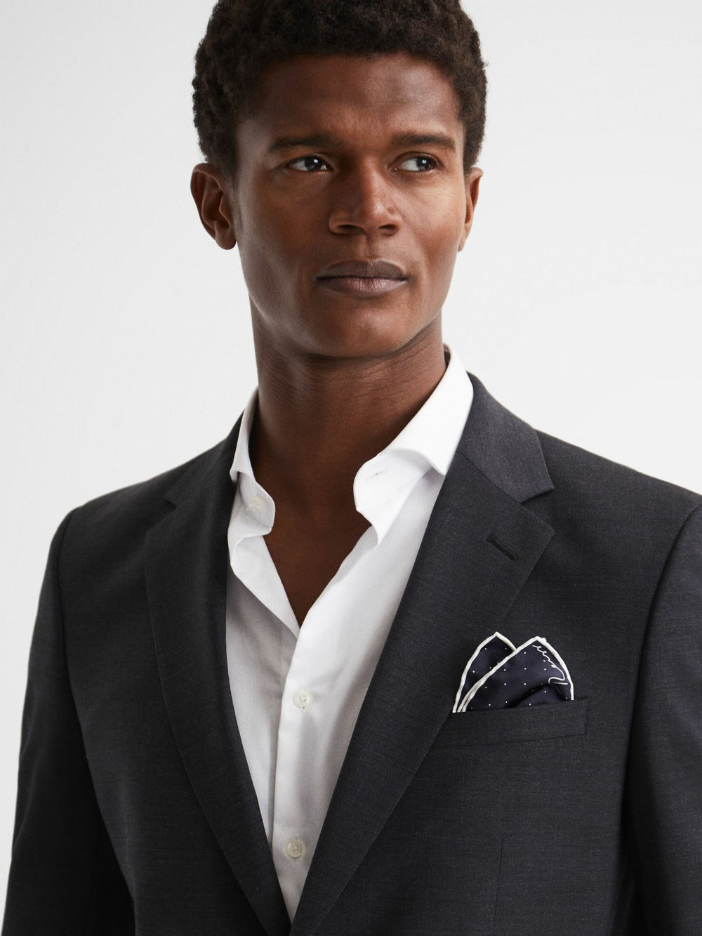 Reiss | Polka Dot Silk Pocket Square in Navy
