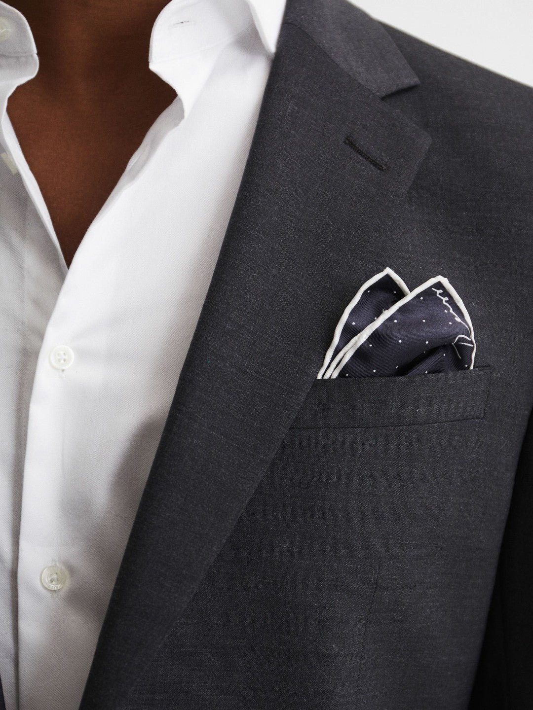 Reiss | Polka Dot Silk Pocket Square in Navy