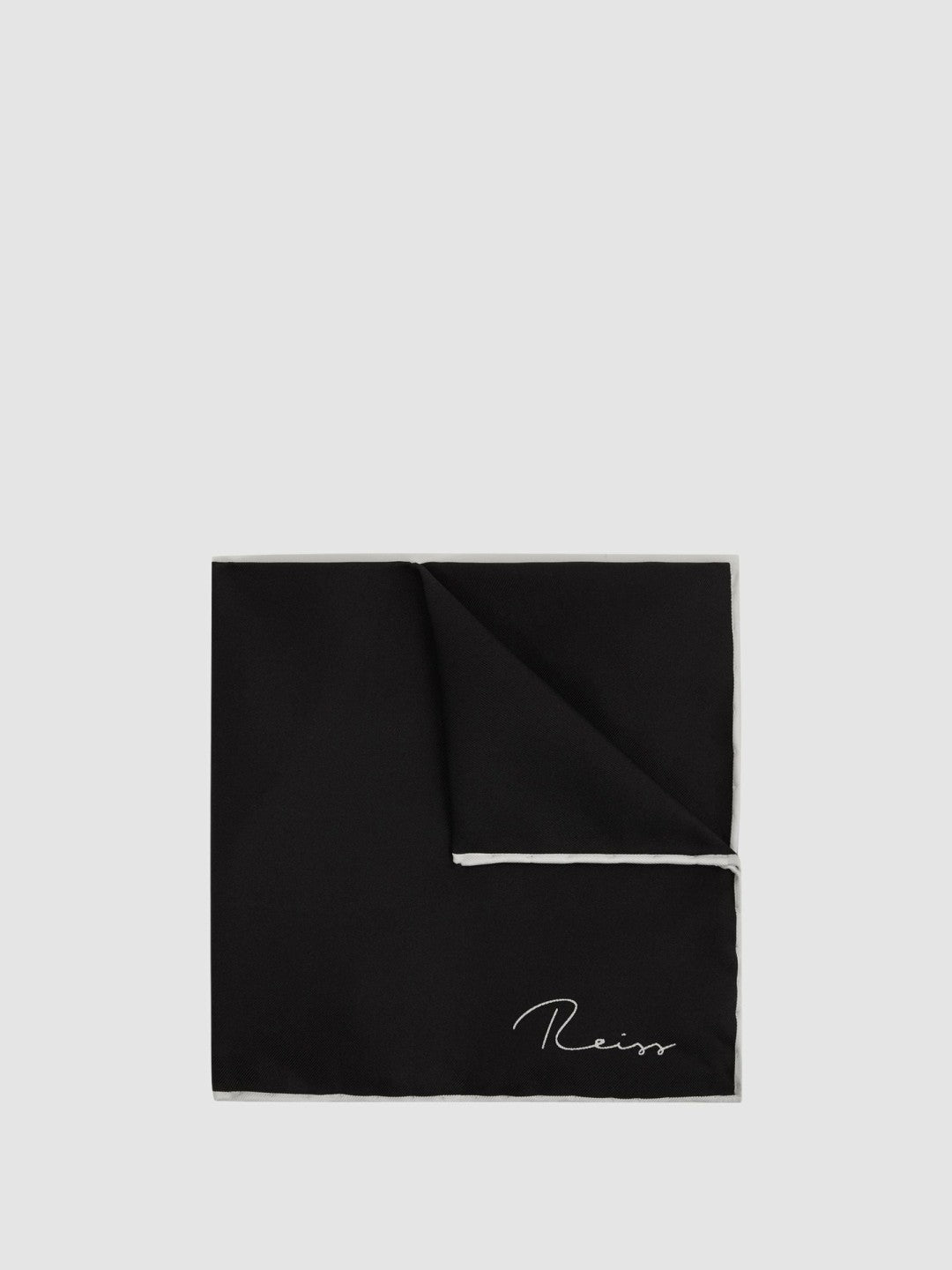 Reiss | Plain Silk Pocket Square in Black