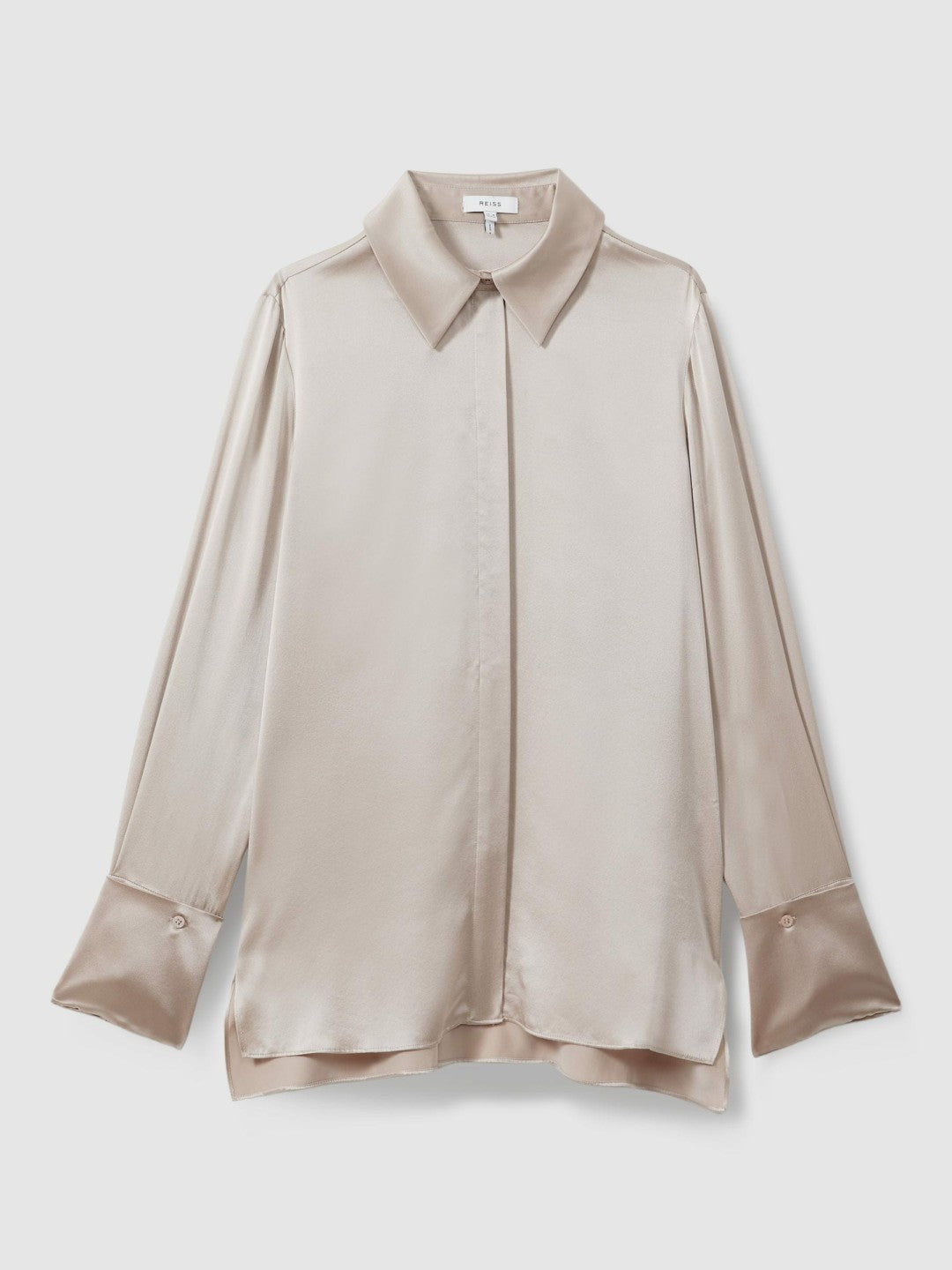 Reiss | Silk Double-Cuff Button-Through Shirt in Champagne