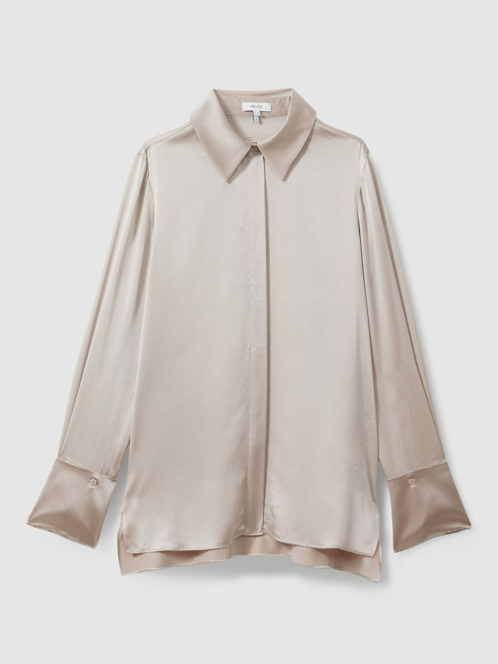 Reiss | Silk Double-Cuff Button-Through Shirt in Champagne
