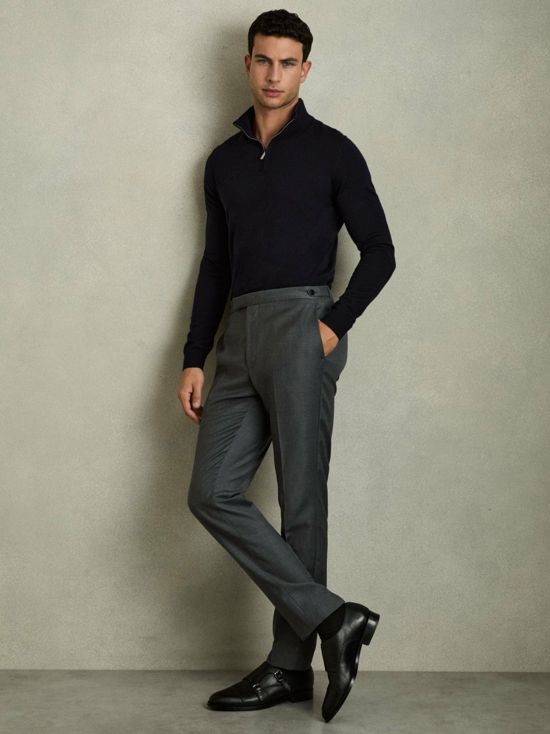 Reiss | Merino Wool Half-Zip Jumper in Navy