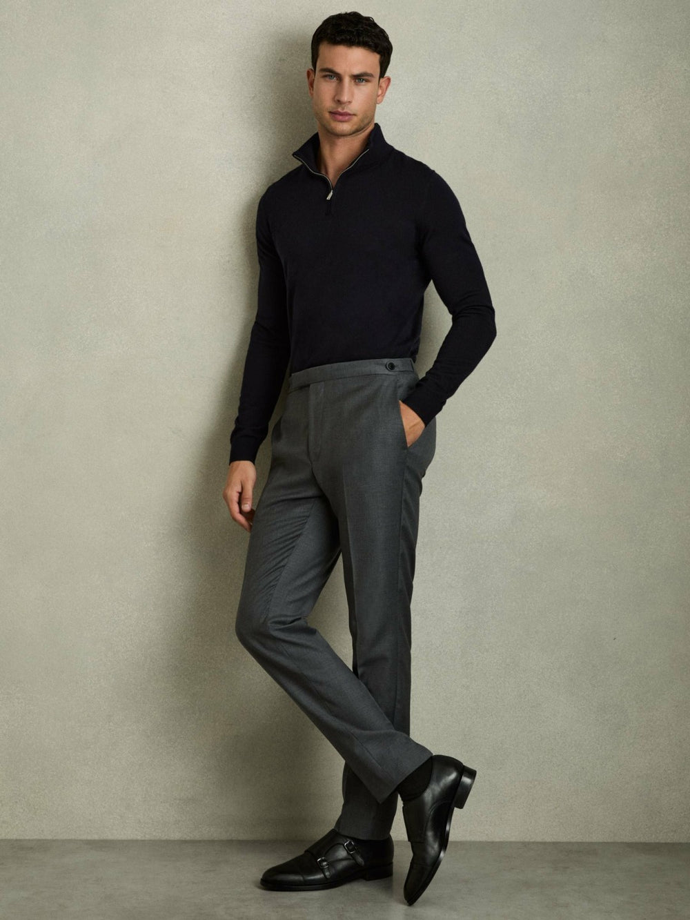 Reiss | Merino Wool Half-Zip Jumper in Navy