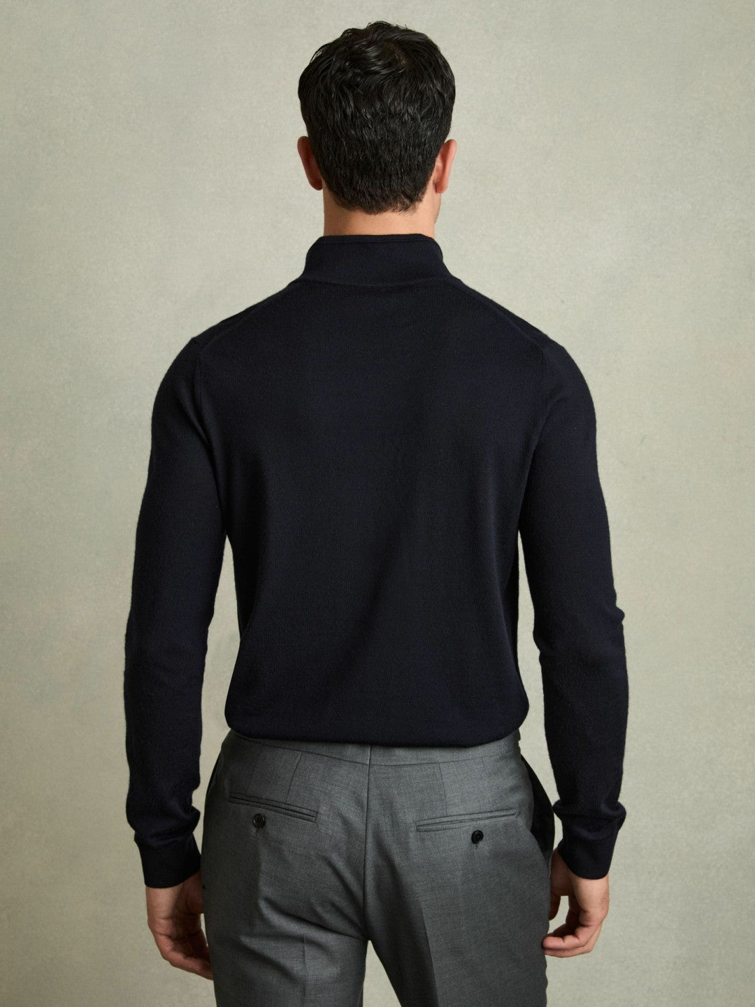 Reiss | Merino Wool Half-Zip Jumper in Navy
