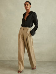 Reiss | Silk Double-Cuff Button-Through Shirt in Black