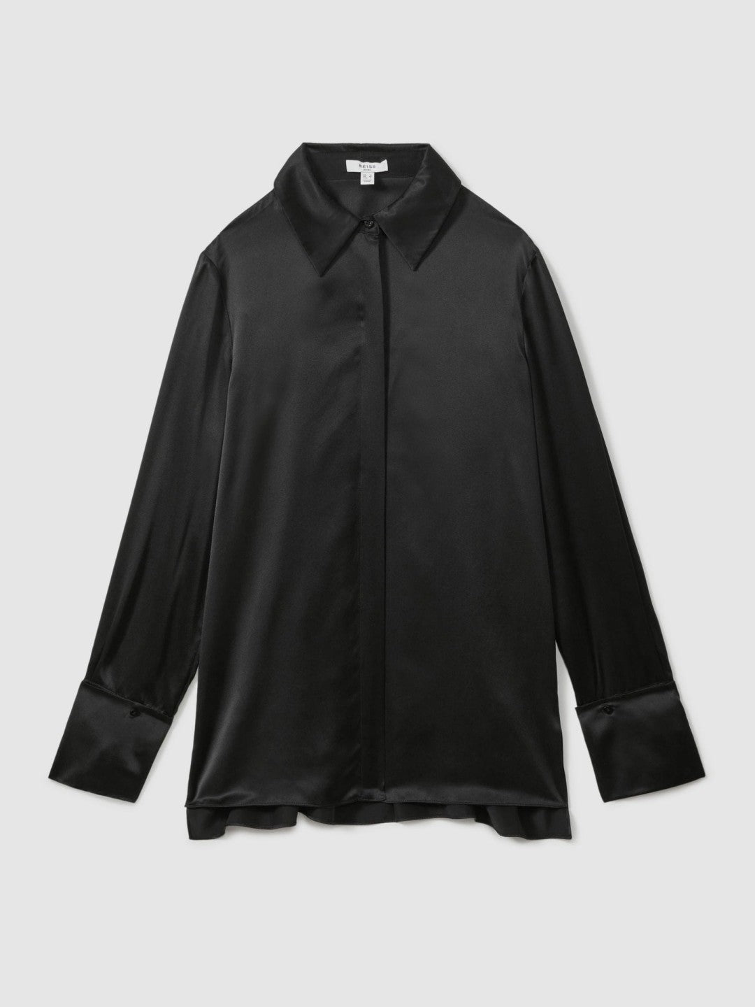 Reiss | Silk Double-Cuff Button-Through Shirt in Black