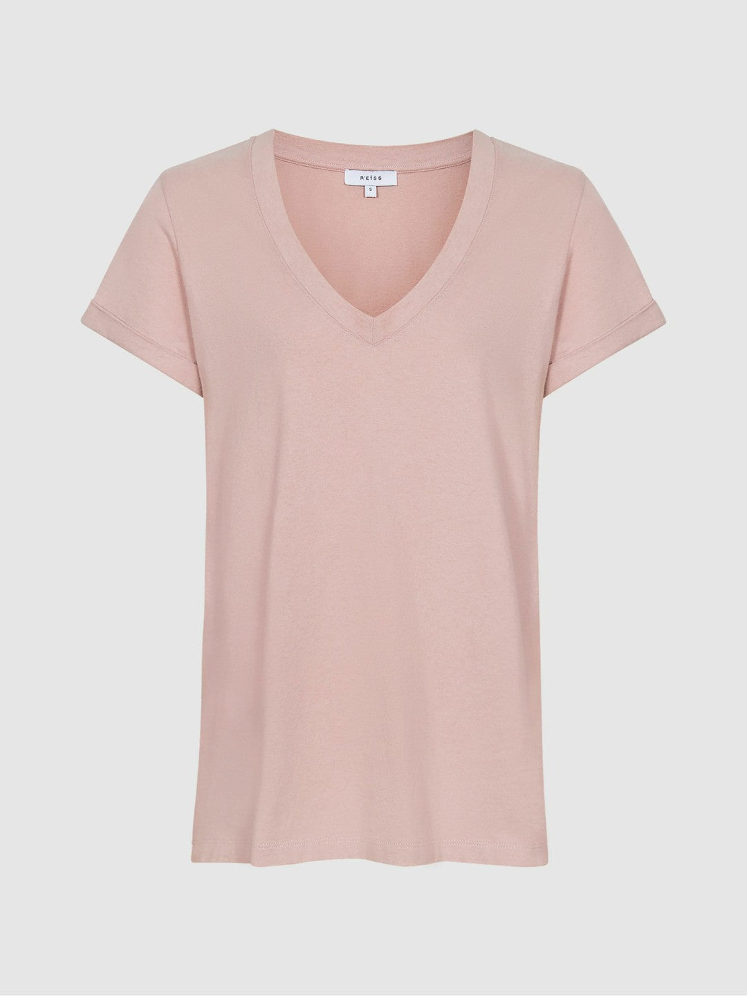 Reiss | Cotton-Jersey V-Neck T-Shirt in Light Pink