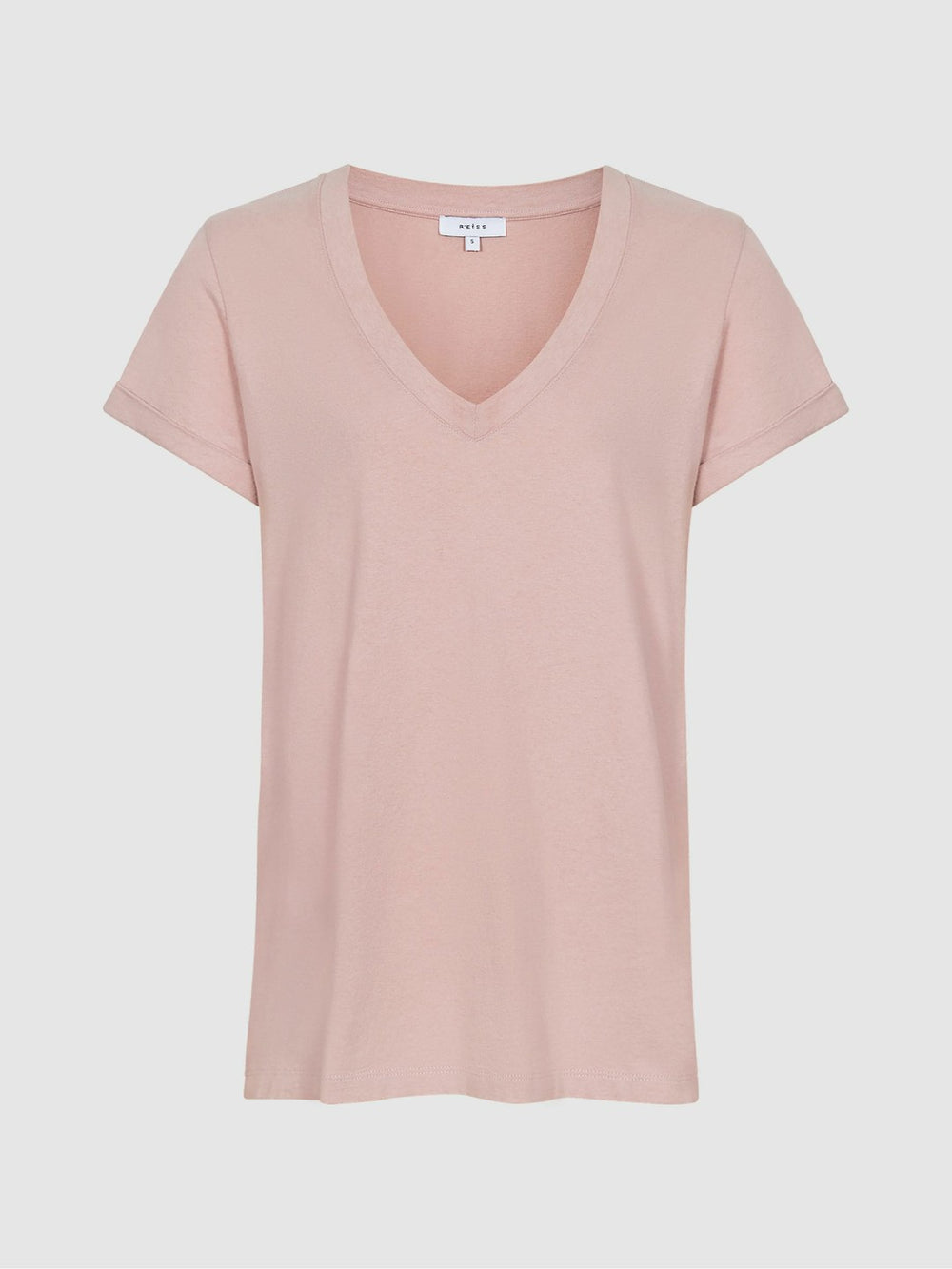 Reiss | Cotton-Jersey V-Neck T-Shirt in Light Pink