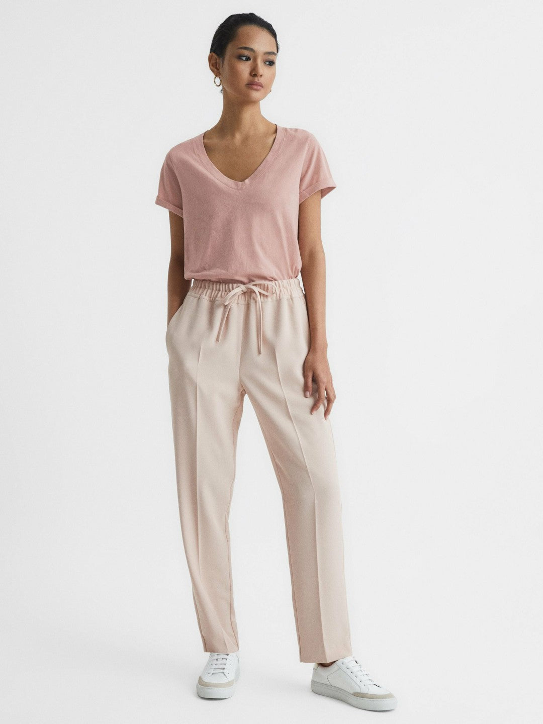 Reiss | Cotton-Jersey V-Neck T-Shirt in Light Pink