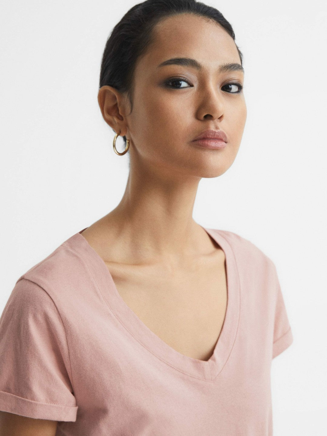 Reiss | Cotton-Jersey V-Neck T-Shirt in Light Pink