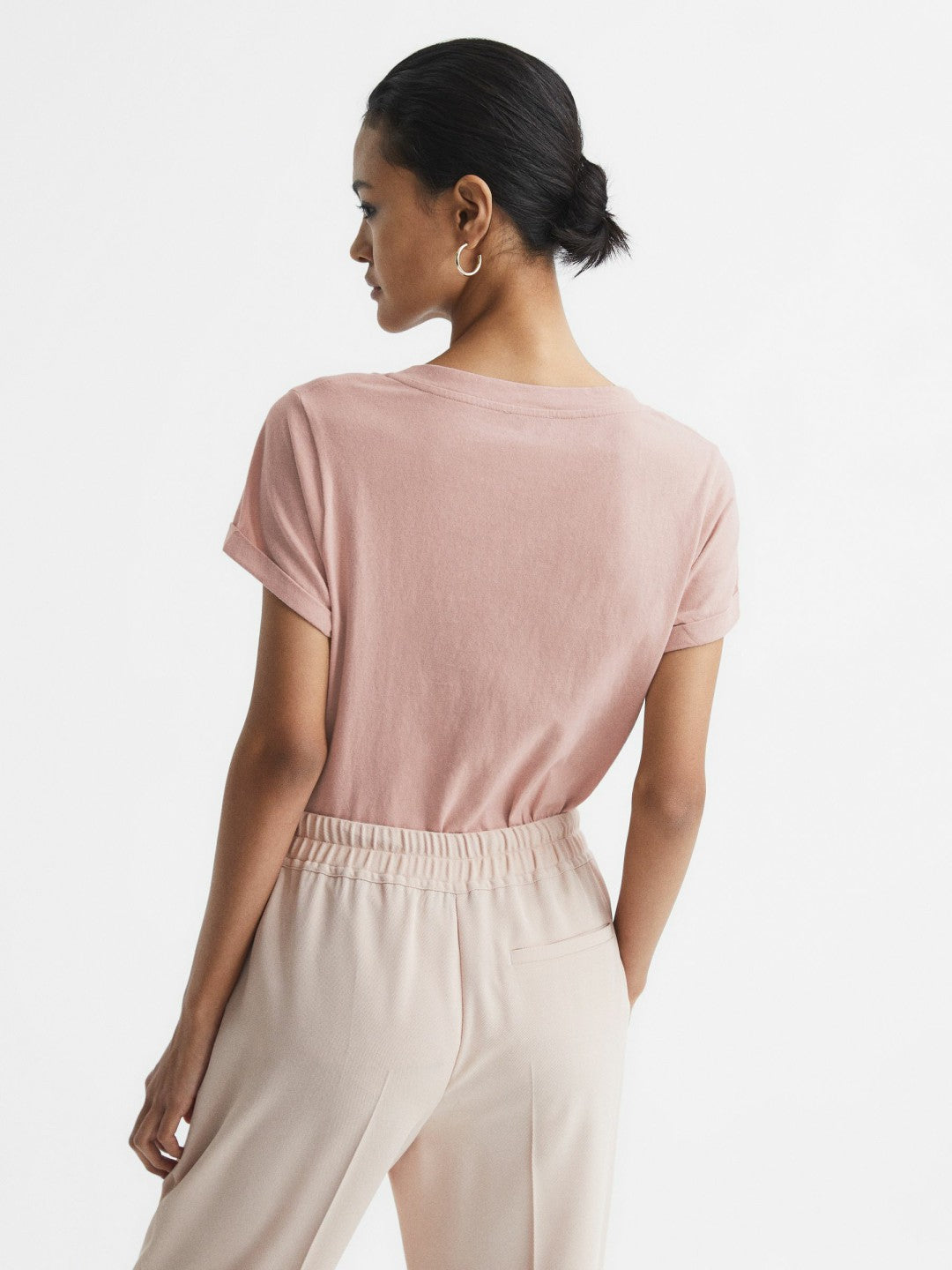 Reiss | Cotton-Jersey V-Neck T-Shirt in Light Pink