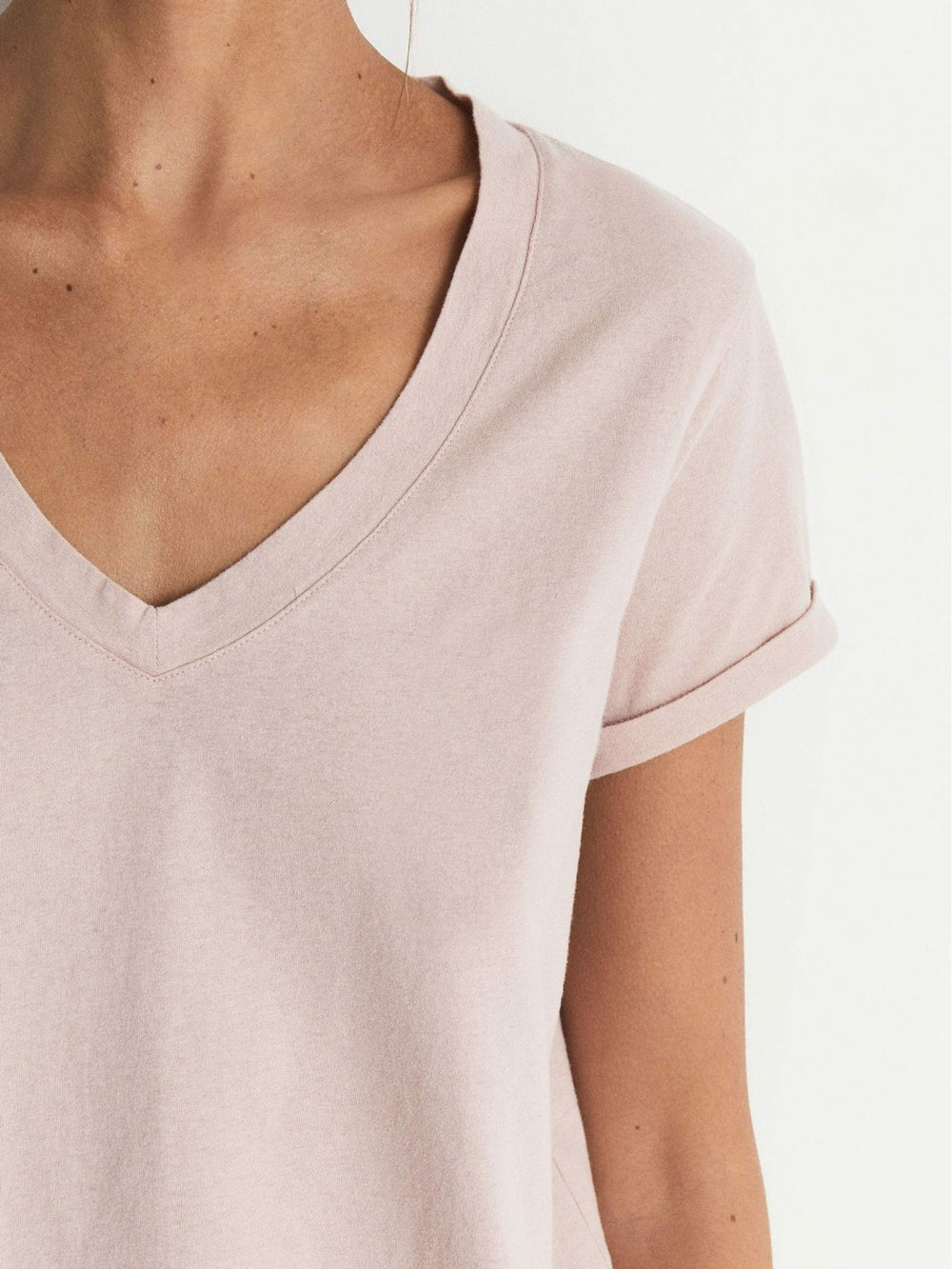 Reiss | Cotton-Jersey V-Neck T-Shirt in Light Pink