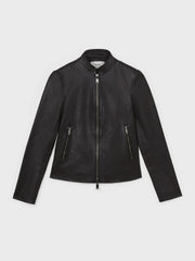 Reiss | Leather Collarless Biker Jacket in Black
