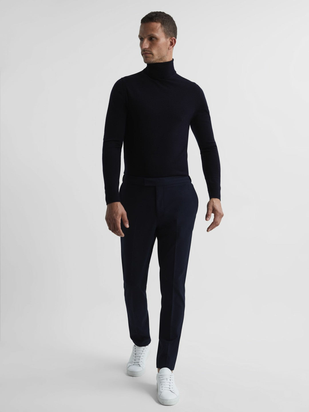 Reiss | Slim Fit Merino Wool Roll Neck Jumper in Navy