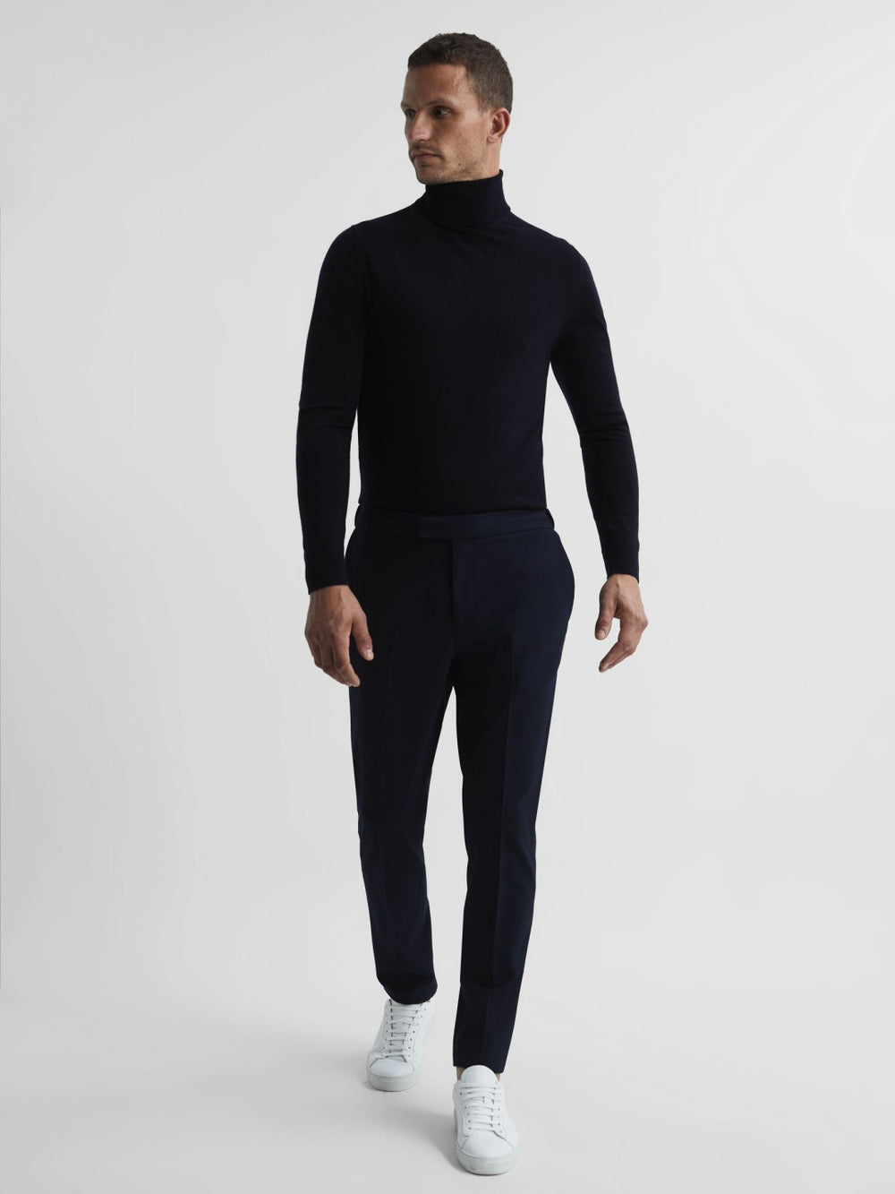 Reiss | Slim Fit Merino Wool Roll Neck Jumper in Navy