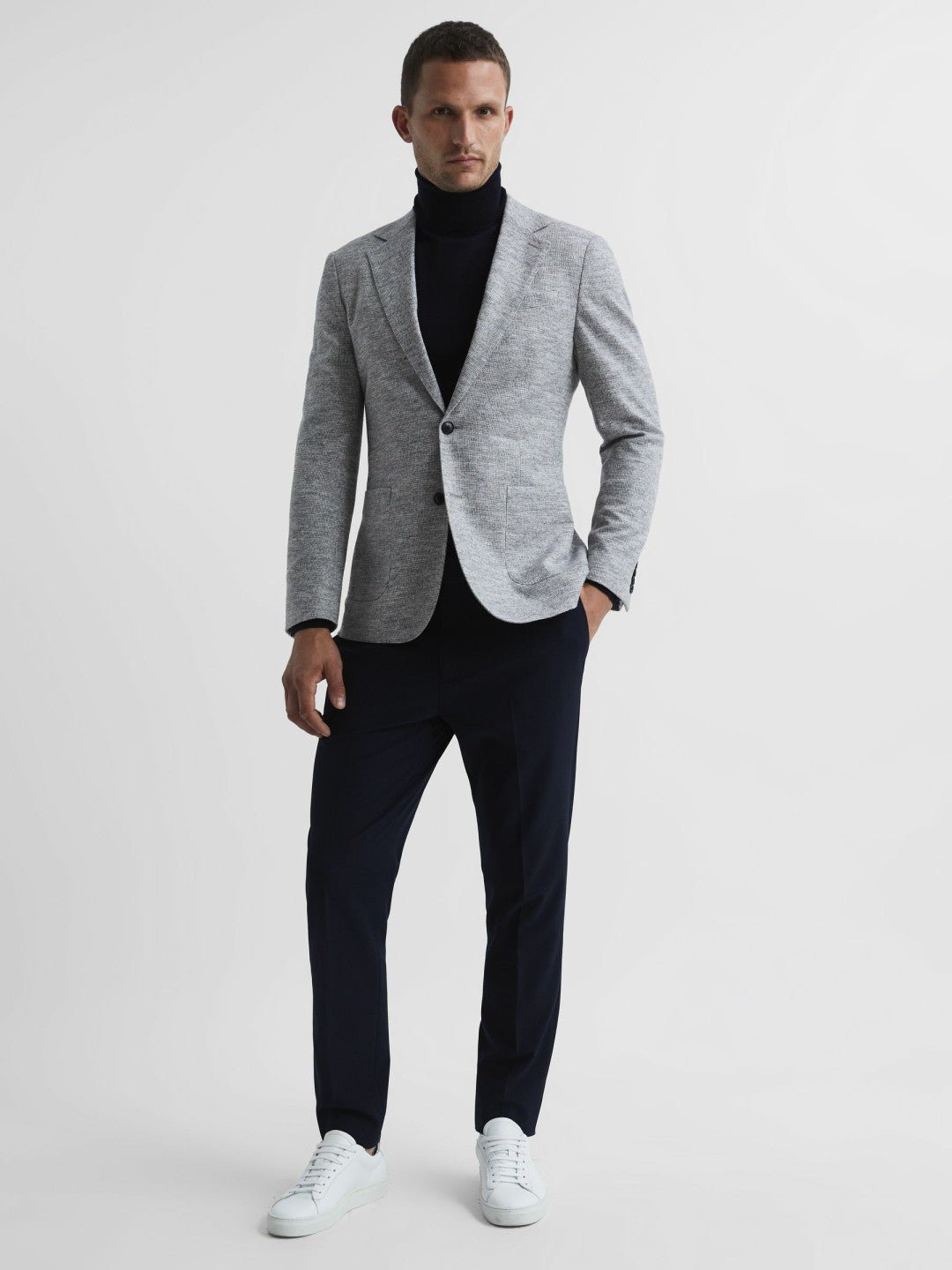 Reiss | Slim Fit Merino Wool Roll Neck Jumper in Navy