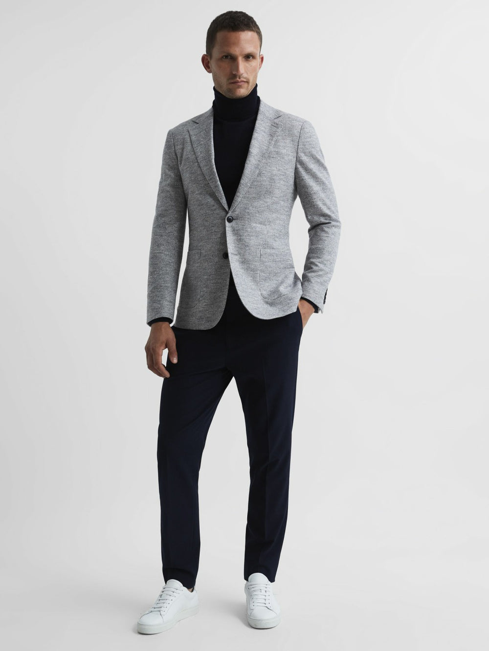 Reiss | Slim Fit Merino Wool Roll Neck Jumper in Navy