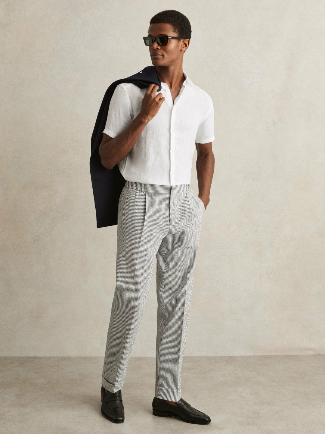 Reiss | Slim Fit Linen Button-Through Shirt in White