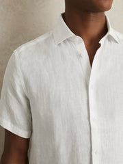 Reiss | Slim Fit Linen Button-Through Shirt in White
