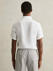 Reiss | Slim Fit Linen Button-Through Shirt in White
