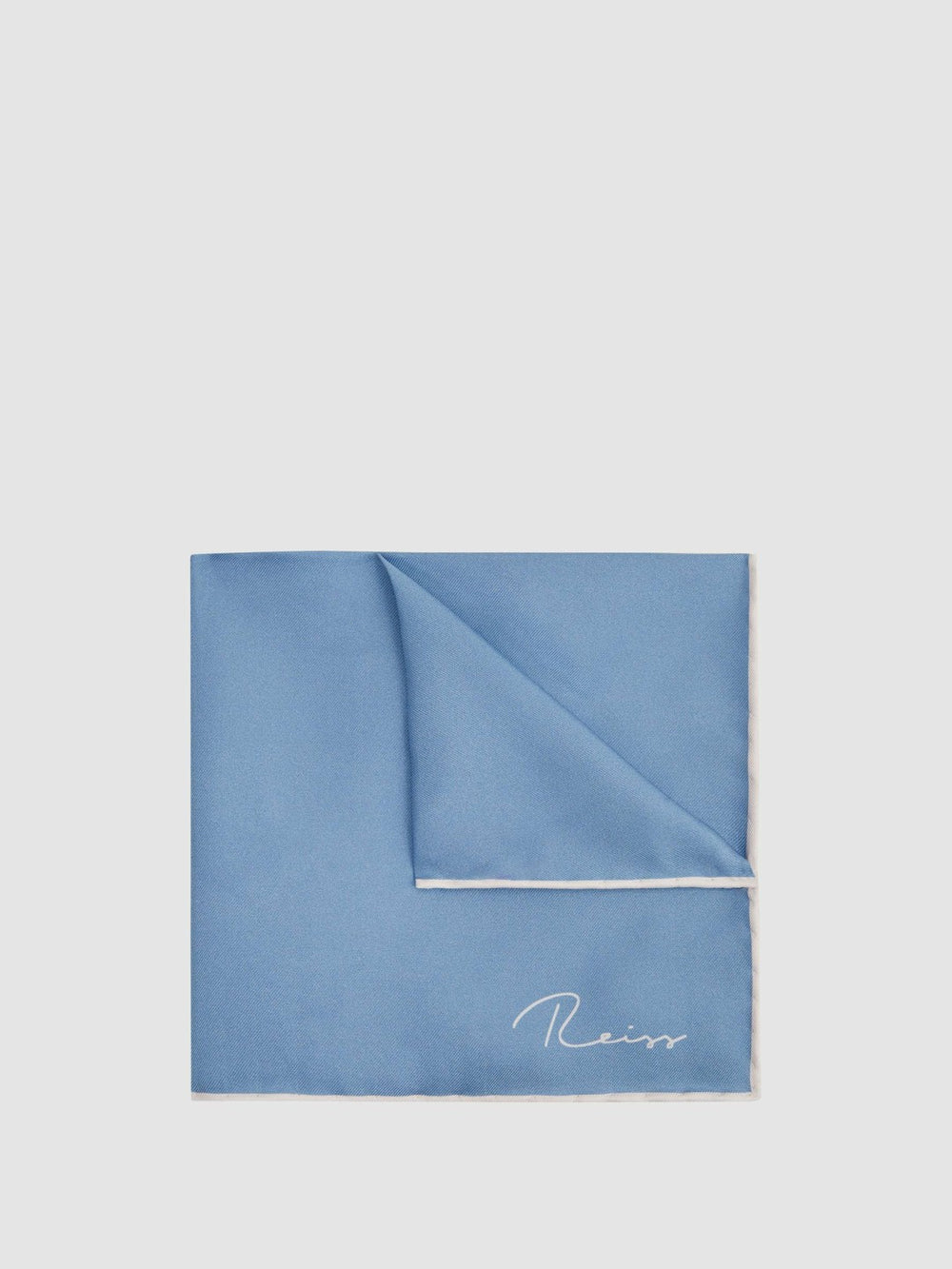 Reiss | Plain Silk Pocket Square in Airforce Blue