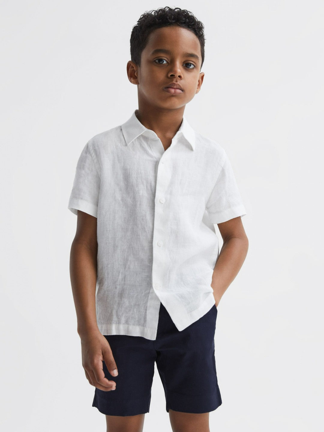 Reiss | 3-9 yrs Short Sleeve Linen Shirt in White