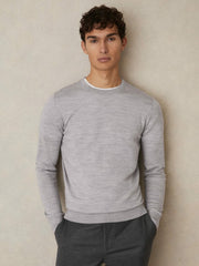 Reiss | Merino Wool Crew Neck Jumper in Soft Grey Mouline