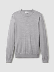 Reiss | Merino Wool Crew Neck Jumper in Soft Grey Mouline