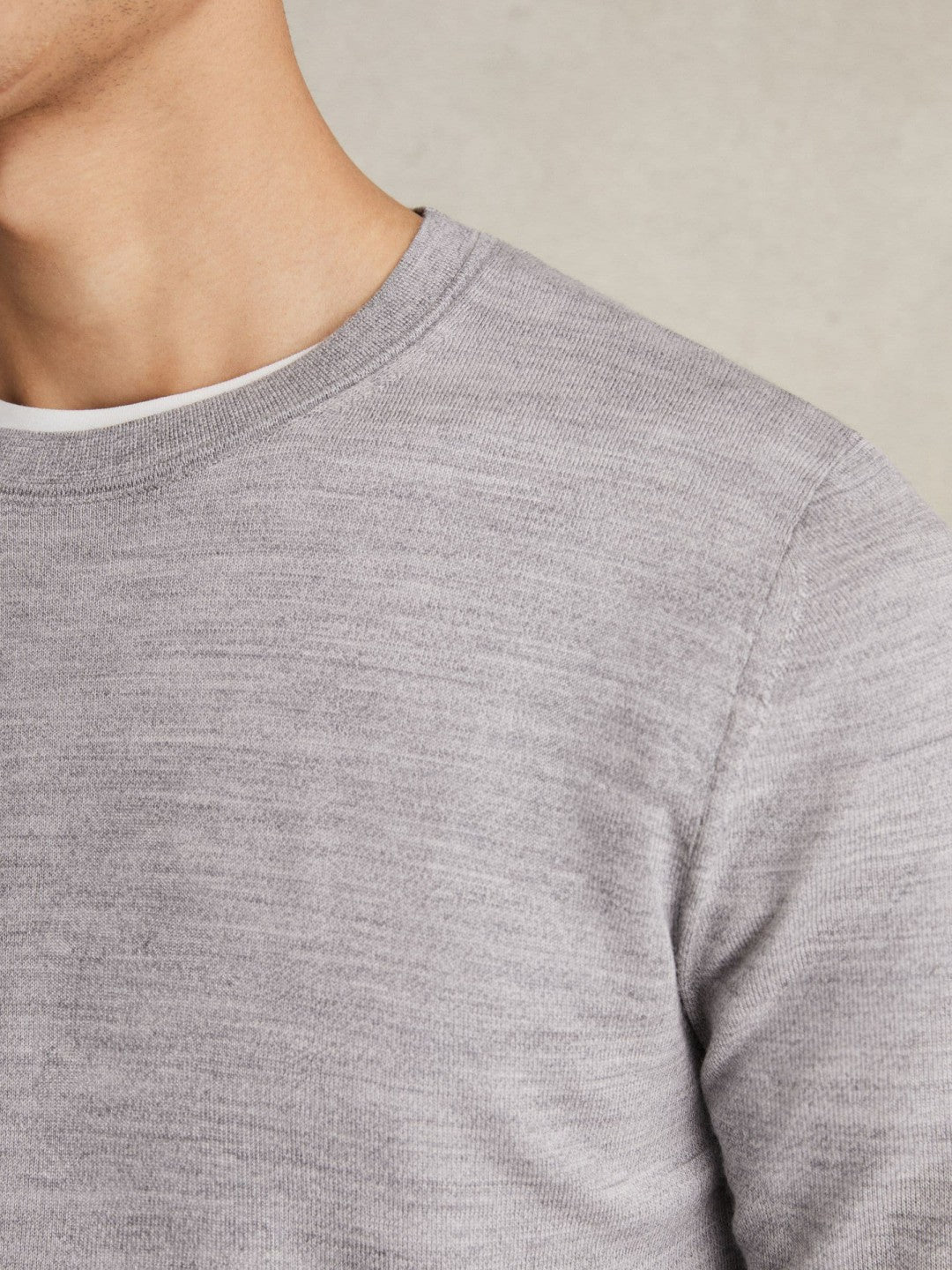 Reiss | Merino Wool Crew Neck Jumper in Soft Grey Mouline