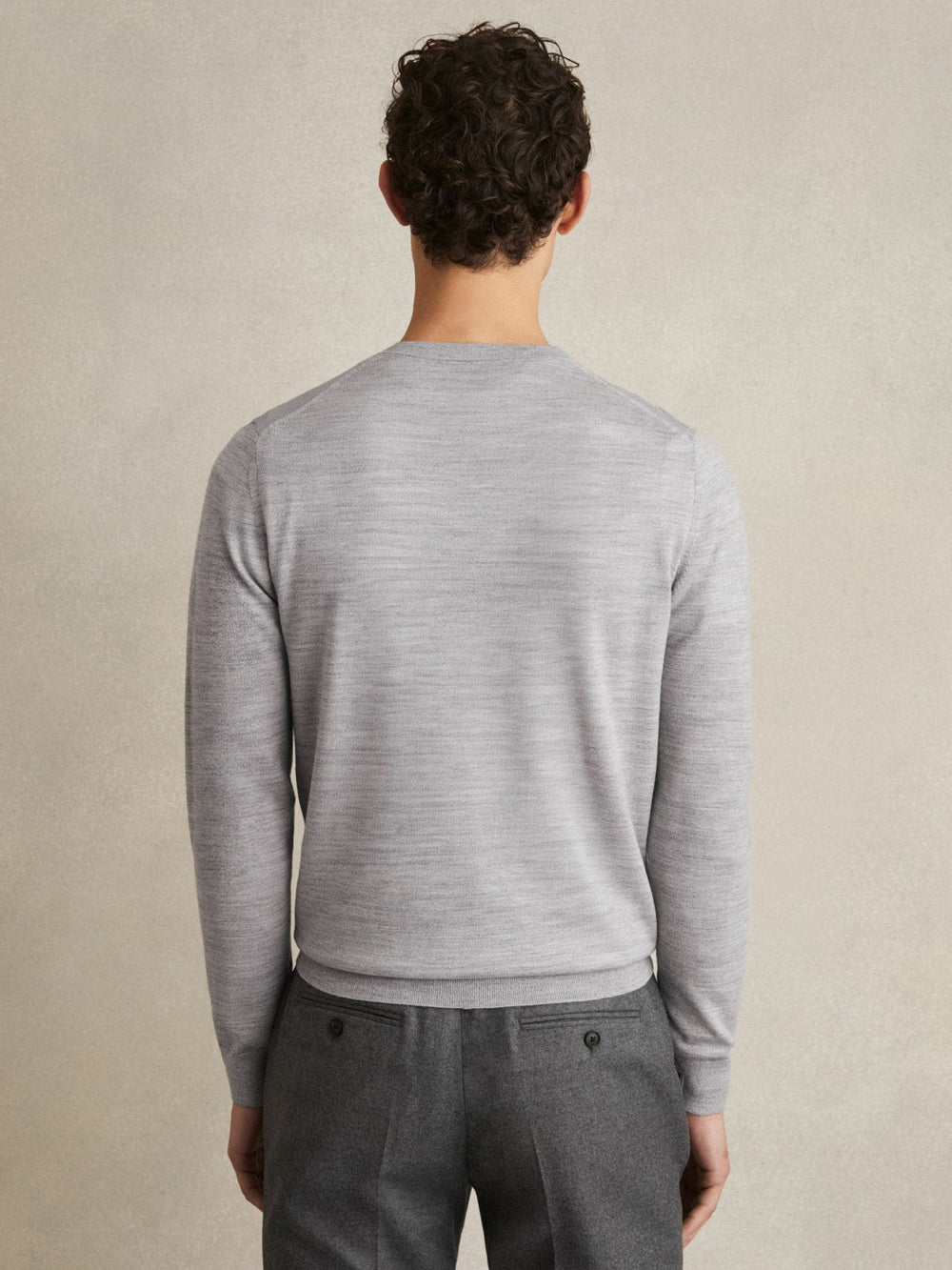 Reiss | Merino Wool Crew Neck Jumper in Soft Grey Mouline