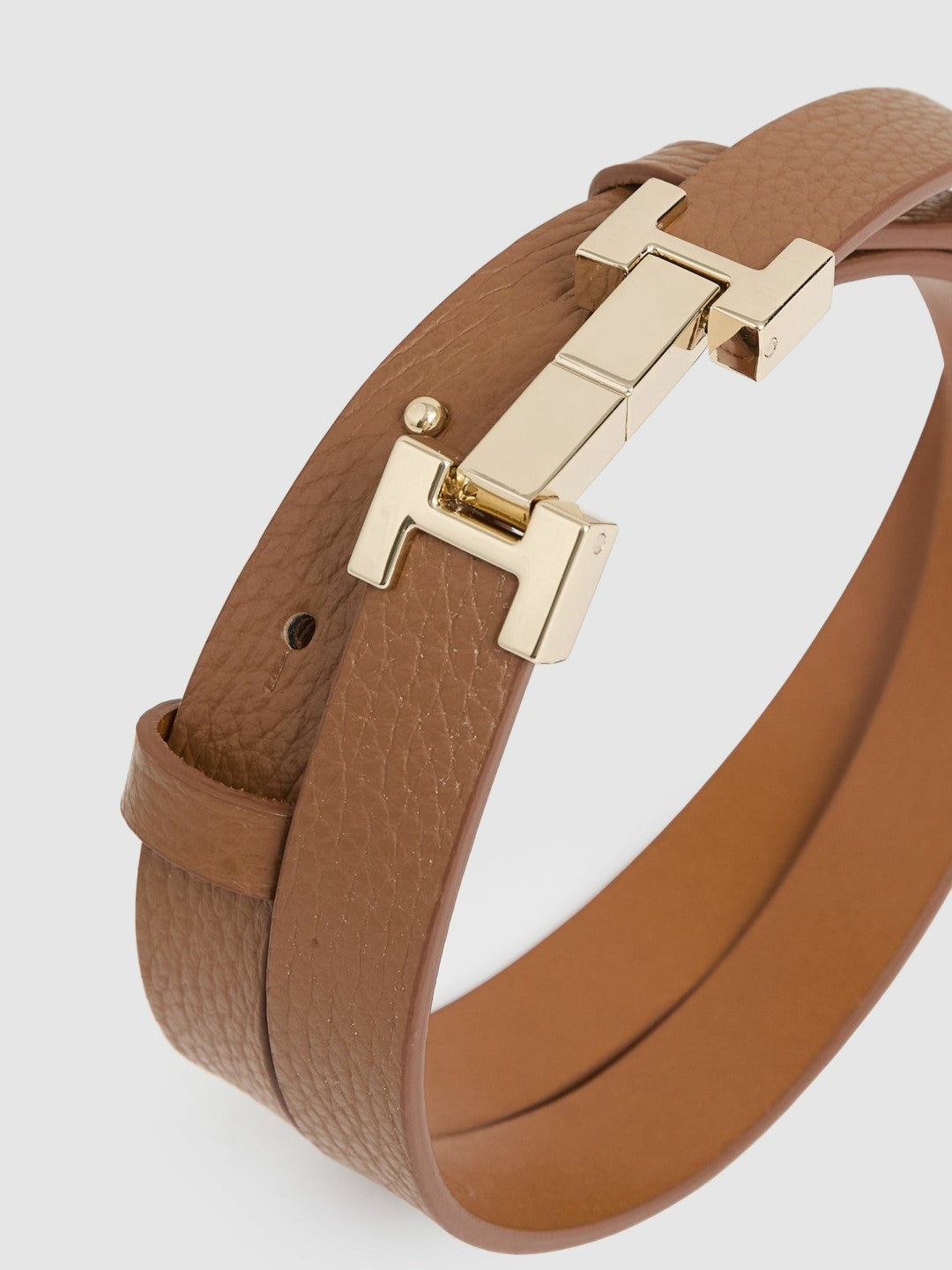 Reiss | Leather Square Hinge Belt in Tan