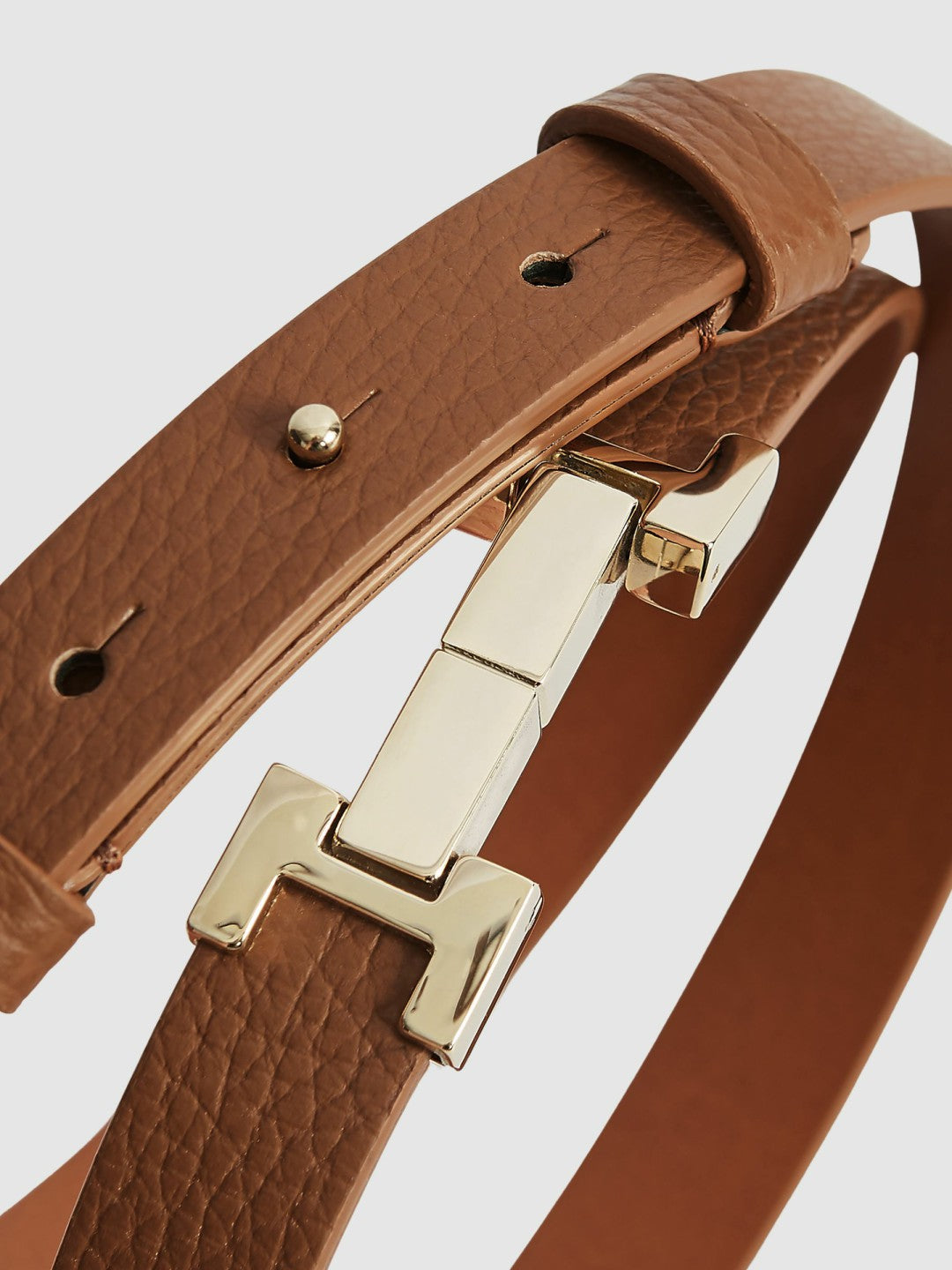 Reiss | Leather Square Hinge Belt in Tan