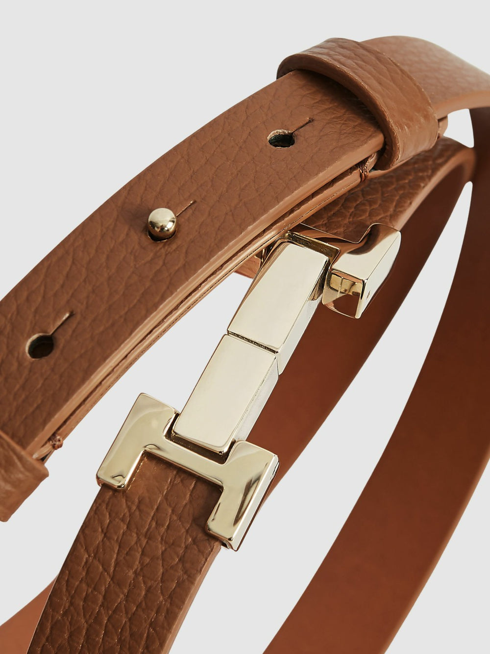 Reiss | Leather Square Hinge Belt in Tan