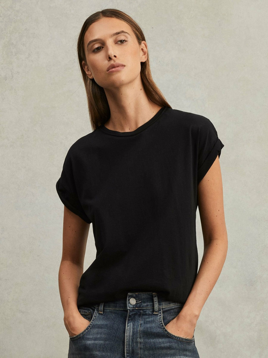 Reiss | Cotton-Jersey Crew Neck T-Shirt in Black
