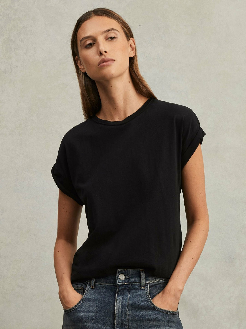 Reiss | Cotton-Jersey Crew Neck T-Shirt in Black