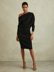 Reiss | Off-The-Shoulder Ribbed Midi Dress in Black