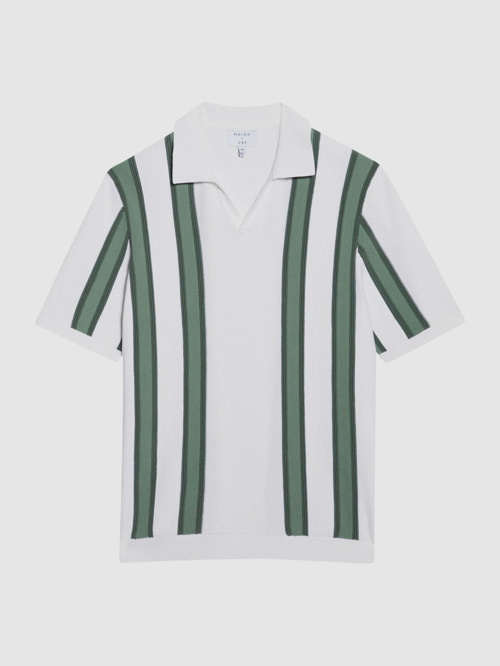 Reiss | Open Collar Striped Polo T-Shirt in White/Sage