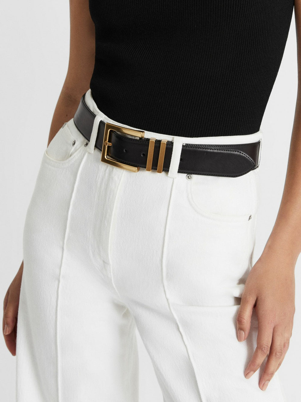 Reiss | Leather Square Buckle Belt in Black