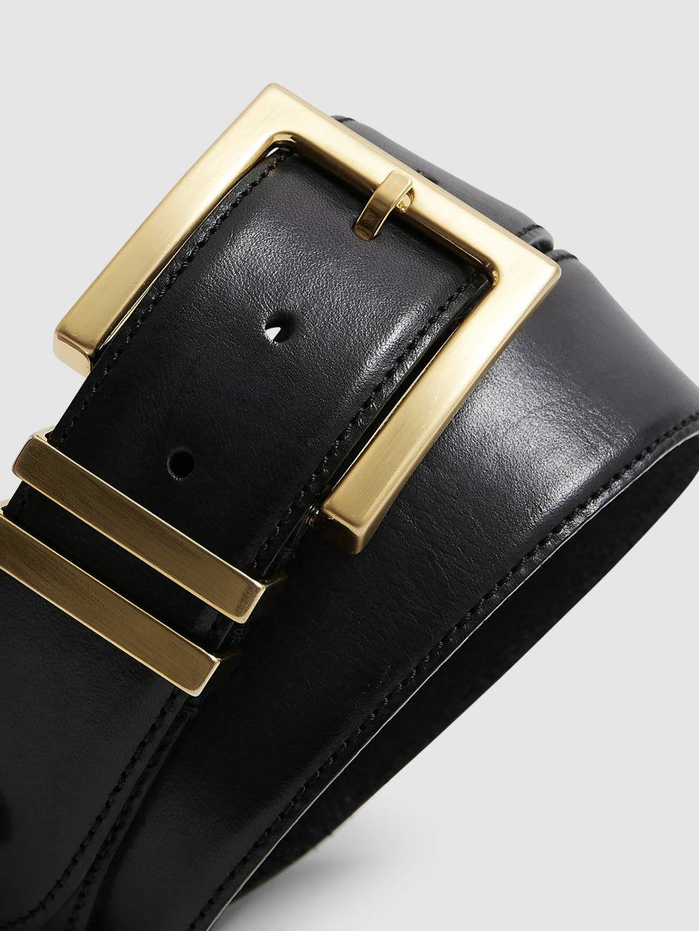 Reiss | Leather Square Buckle Belt in Black
