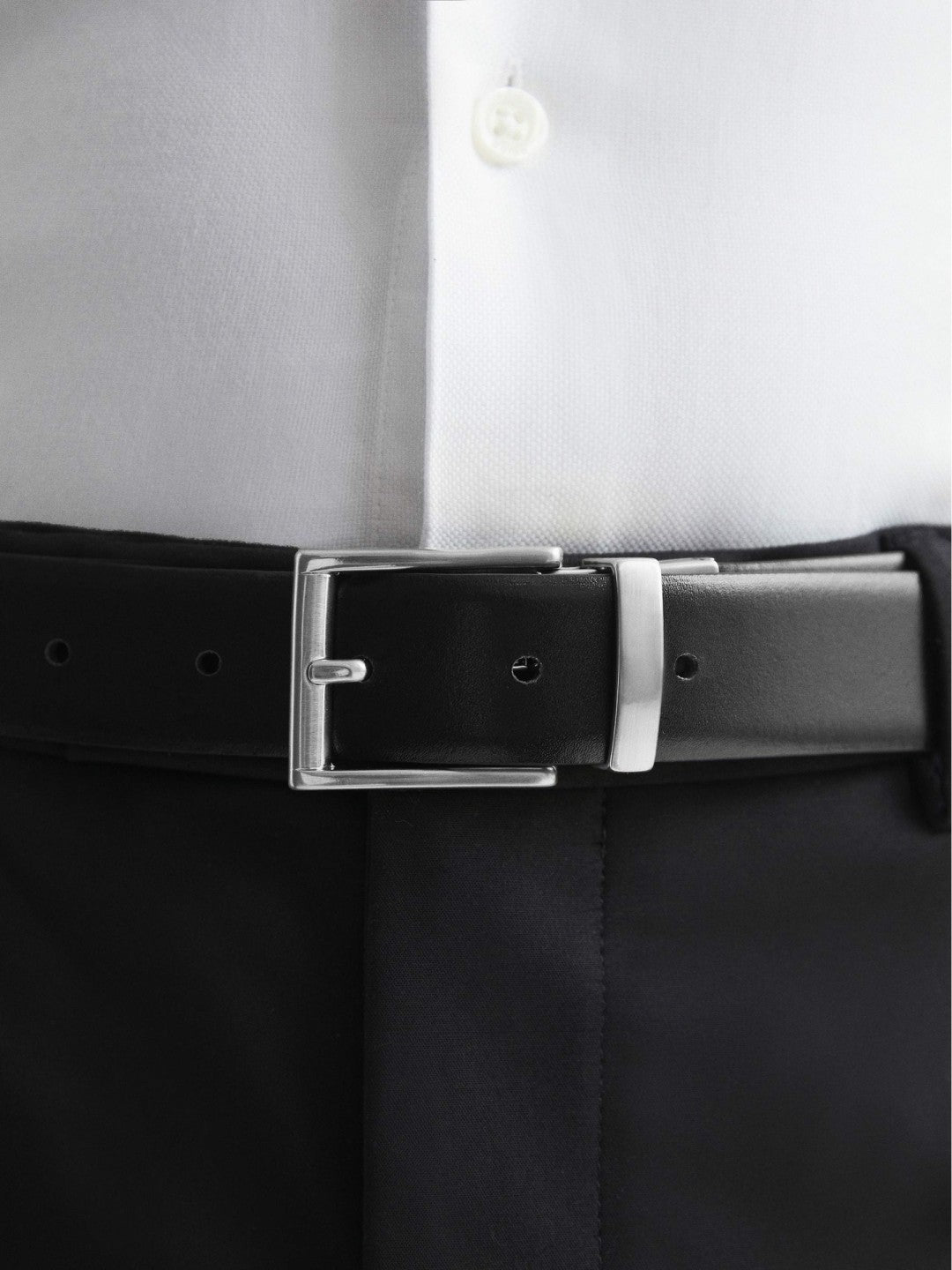 Reiss | Reversible Leather Belt in Black