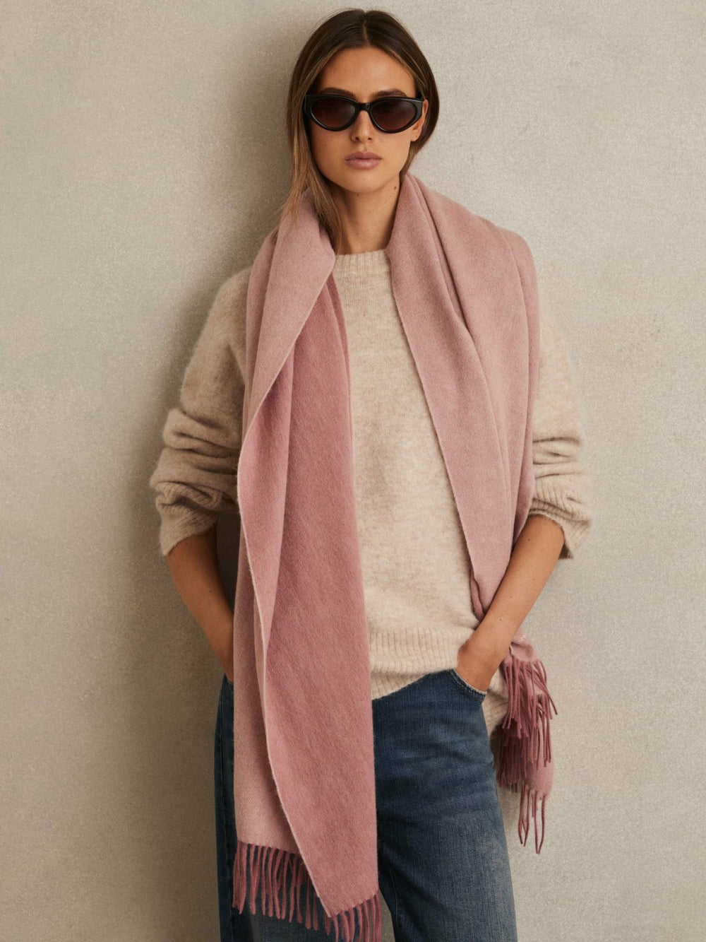 Reiss | Wool-Cashmere Scarf in Blush