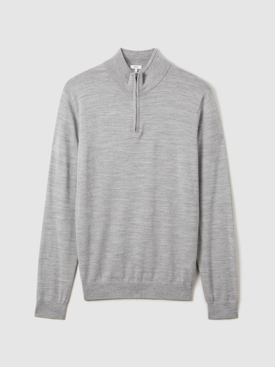 Reiss | Merino Wool Half-Zip Jumper in Soft Grey Mouline