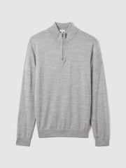 Reiss | Merino Wool Half-Zip Jumper in Soft Grey Mouline
