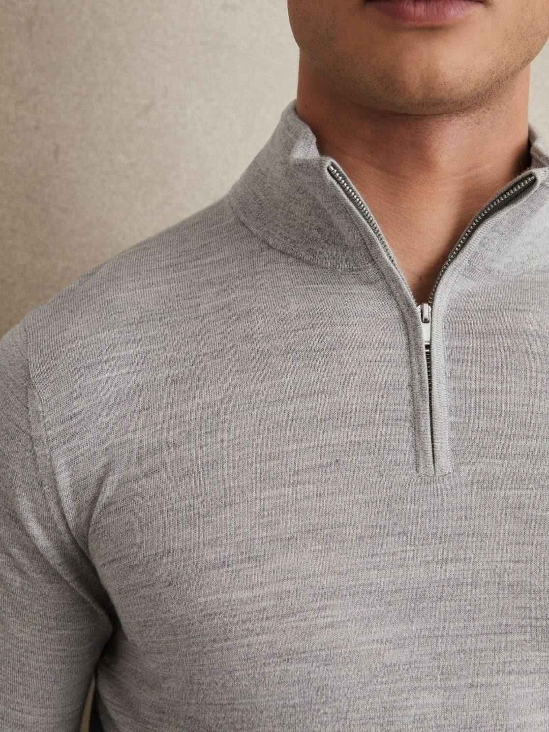 Reiss | Merino Wool Half-Zip Jumper in Soft Grey Mouline
