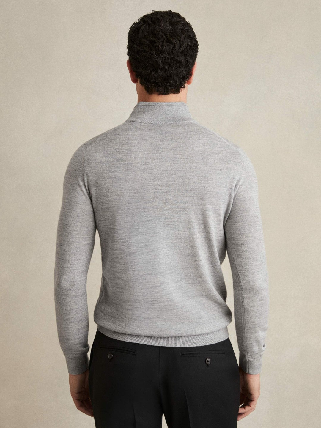 Reiss | Merino Wool Half-Zip Jumper in Soft Grey Mouline