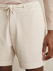 Reiss | Textured Drawstring Shorts in Stone